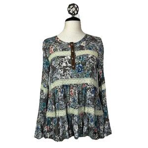 Aratta Silent Journey Top‎ Womens S Floral Tiered Lace Blouse Lace Cottagecore